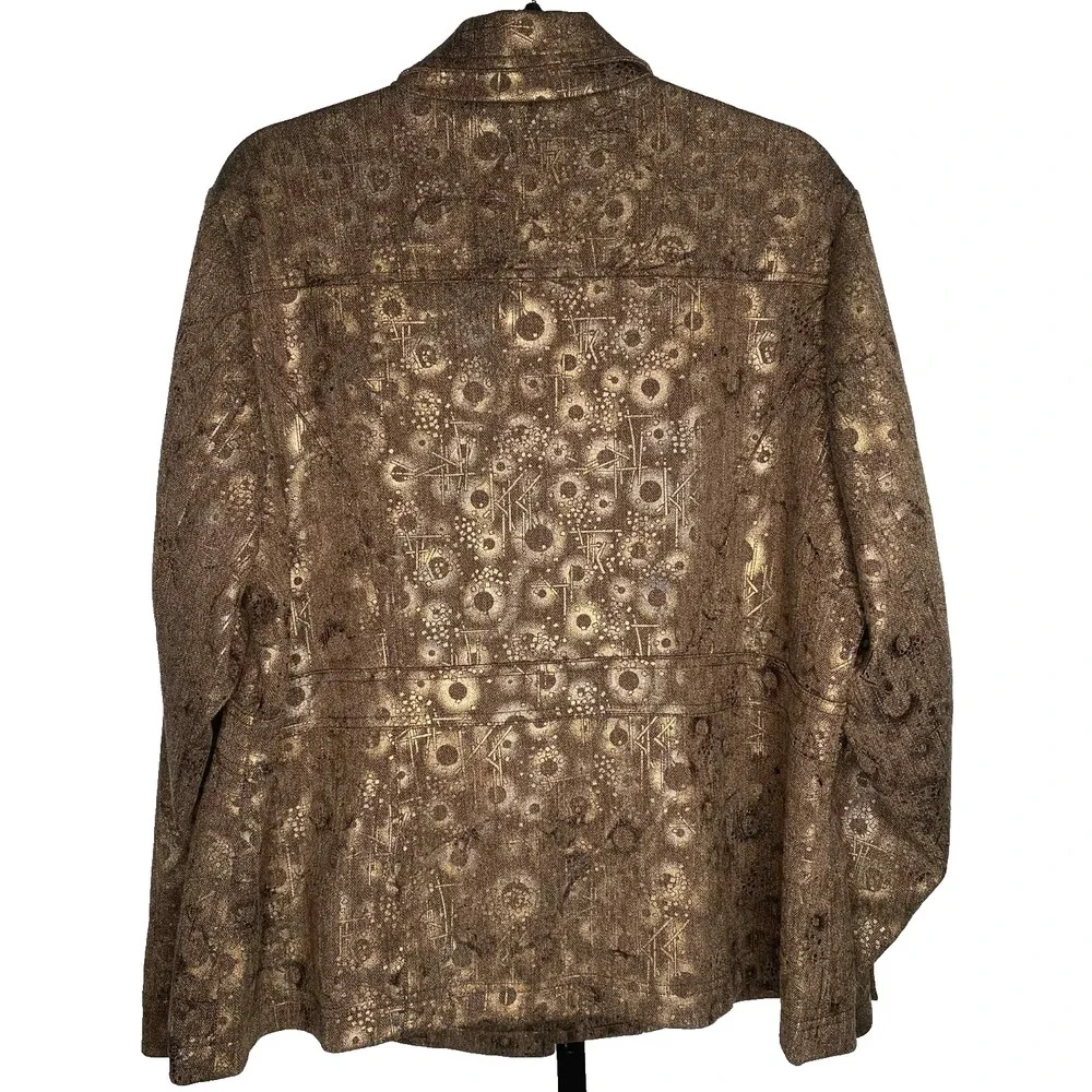 Coldwater Creek women's size 18 Brown & Gold Metallic Snap Button Jacket stretch